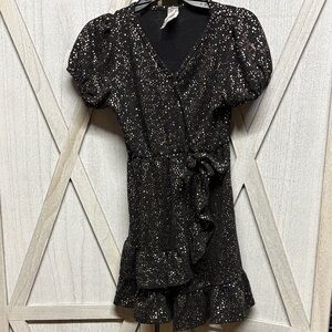 Girls Black sweater Dress with Gold Accents